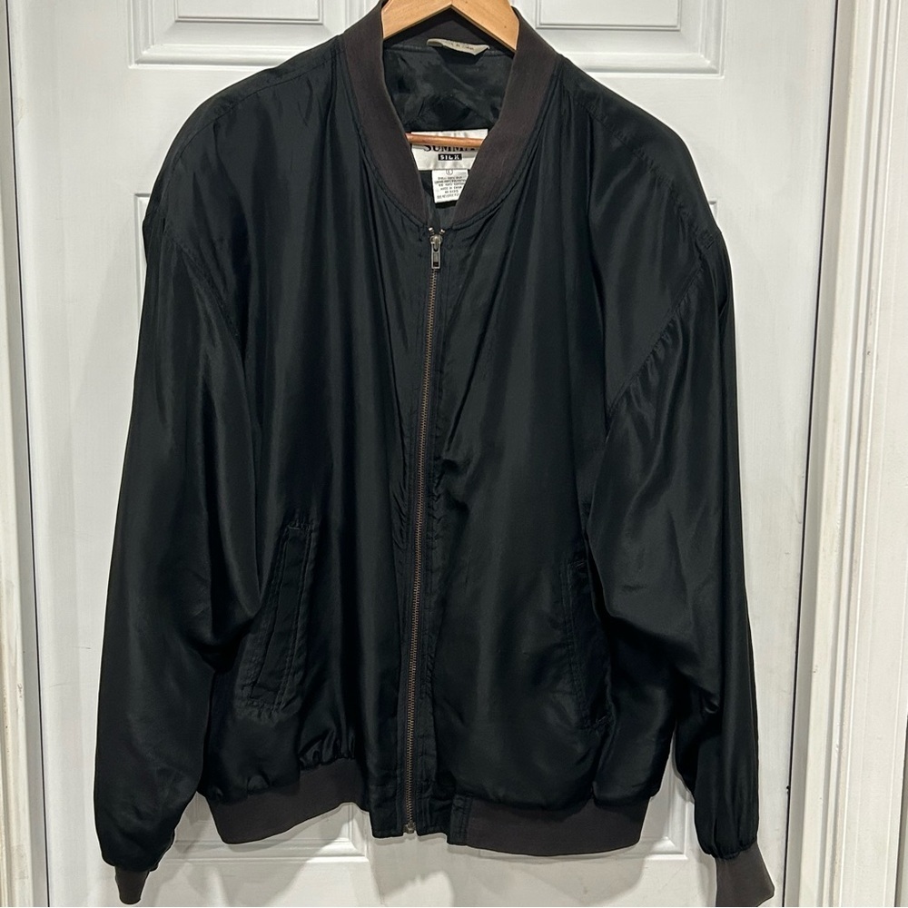 Summa Silk Men’s Vintage Black Lined Silk Bomber jacket/coat, Size large